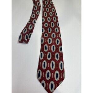 Vintage Lands End Silk Tie Red Geometric Abstract Classic Preppy Retro Size L
